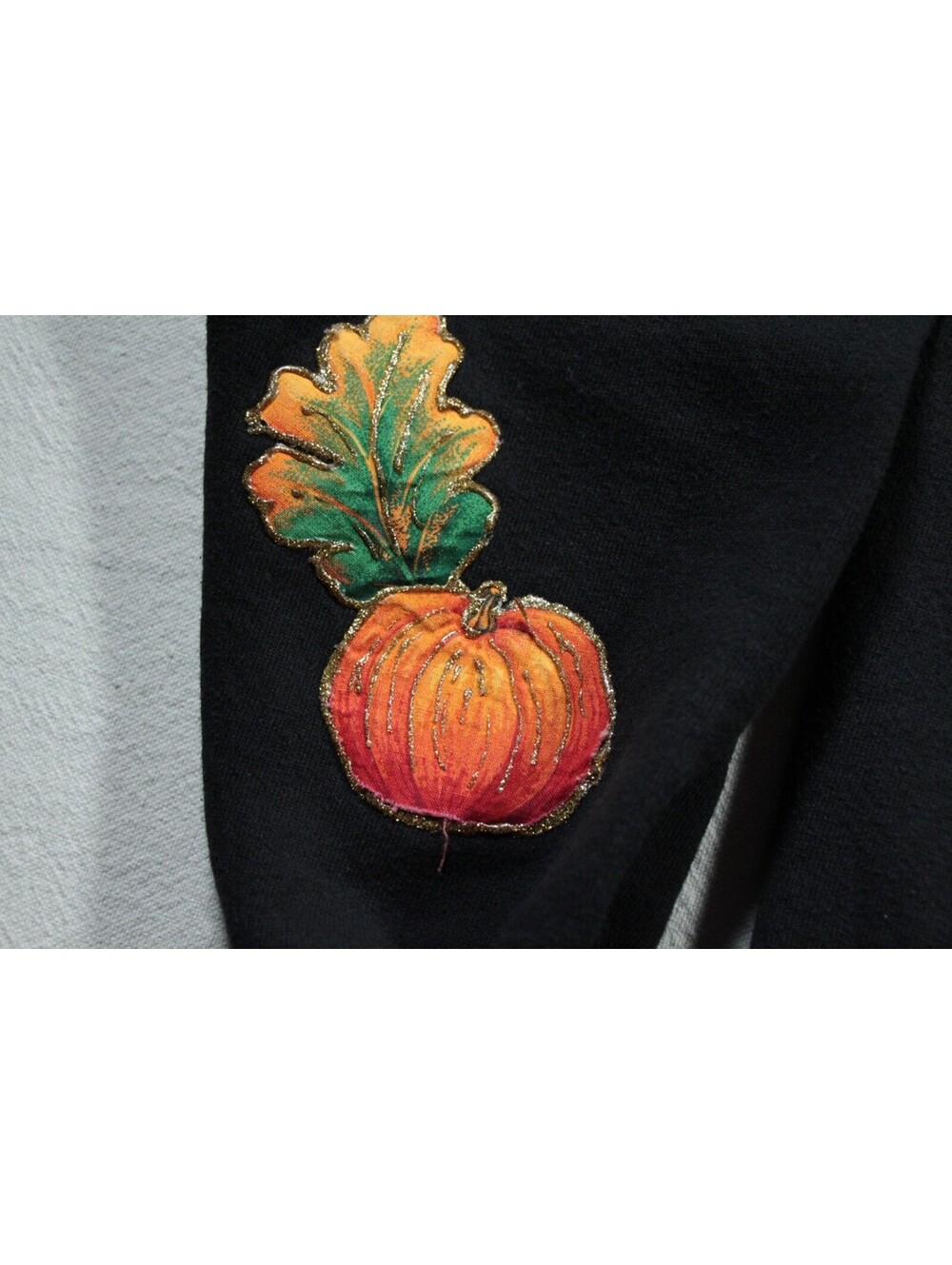 Women's Vintage 90s Fall Autumn Sweatshirt JERZEES Applique Pumpkin XL - Picture 3 of 9